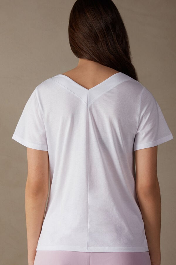 Intimssimi Short Sleeve V-neck Top in Supima® Ultrafresh Cotton Blancas | BPESO68434