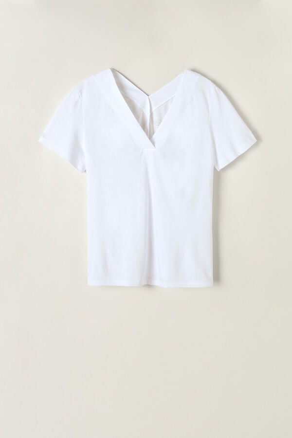 Intimssimi Short Sleeve V-neck Top in Supima® Ultrafresh Cotton Blancas | BPESO68434