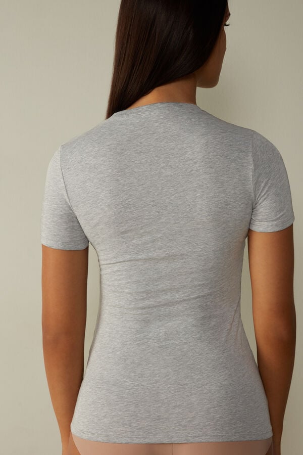 Intimssimi Short-Sleeved Stretch Supima® Cotton Top Gris | BPESD89518