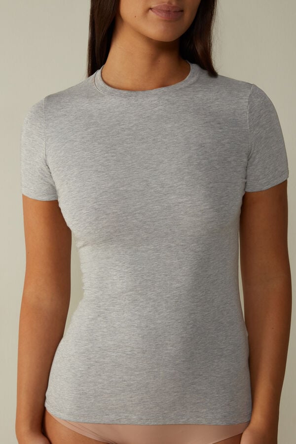 Intimssimi Short-Sleeved Stretch Supima® Cotton Top Gris | BPESD89518