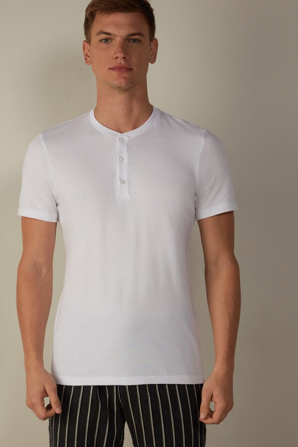 Intimssimi Short-Sleeved Supima® Cotton Shirt Blancas | DPEVO22105