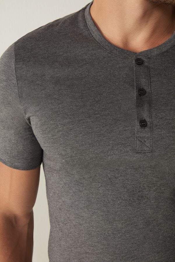 Intimssimi Short-Sleeved Supima® Cotton Shirt Gris Oscuro | PEJZR32698