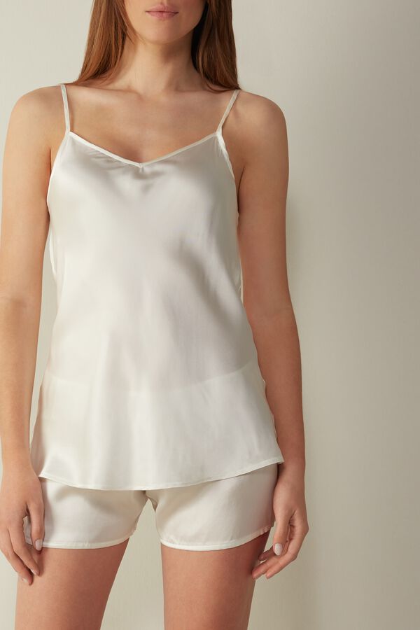 Intimssimi Silk Satin Top with V-neckline Blancas | GPEEC76953