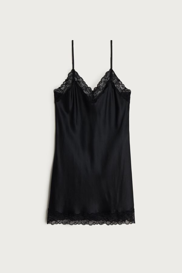 Intimssimi Silk Slip with Lace Insert Detail Negras | EPEHC19965