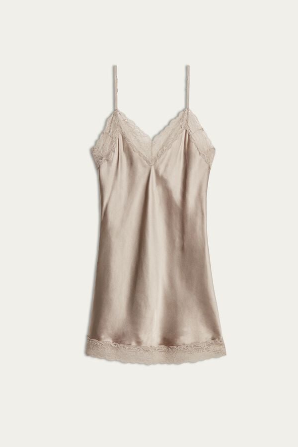 Intimssimi Silk Slip with Lace Insert Detail Natural | MPEFT75967