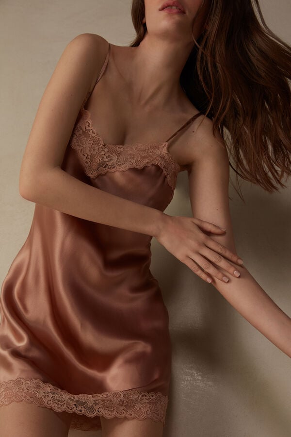 Intimssimi Silk Slip with Lace Insert Detail Natural | PEXMI68133