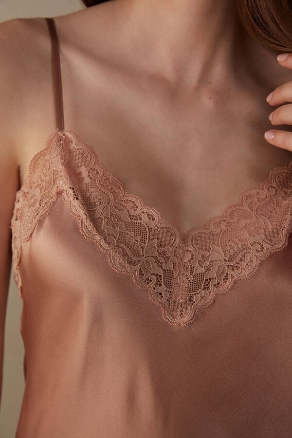 Intimssimi Silk Slip with Lace Insert Detail Natural | PEXMI68133