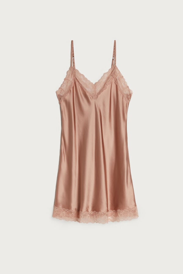 Intimssimi Silk Slip with Lace Insert Detail Natural | PEXMI68133