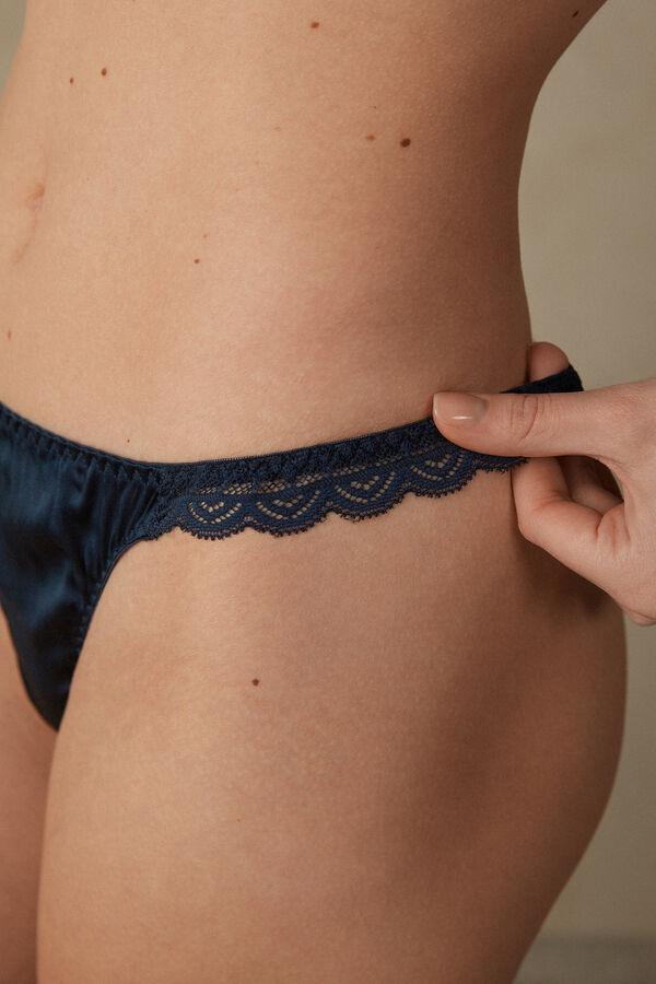 Intimssimi Silk and Lace G-String Azules | PEJBT63364