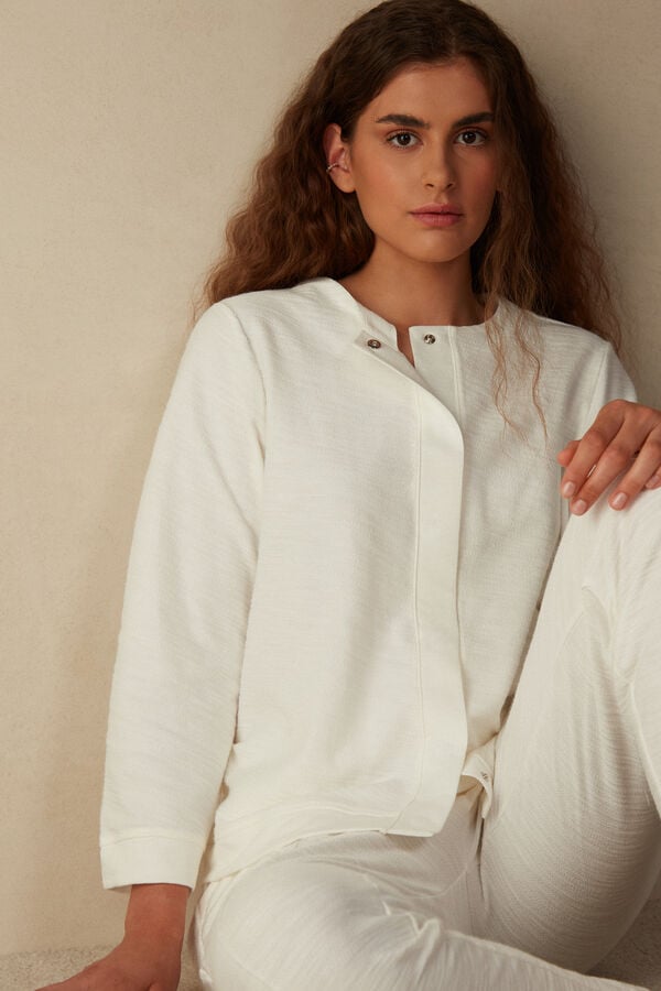 Intimssimi Soft Dreams Long Sleeve Button-Up Shirt Blancas | FPEUI50603