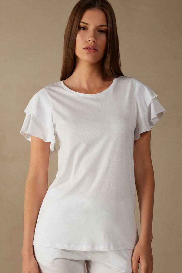 Intimssimi Summer Garden Short Sleeve Top in Supima® Ultrafresh Cotton Blancas | PEQCS30220