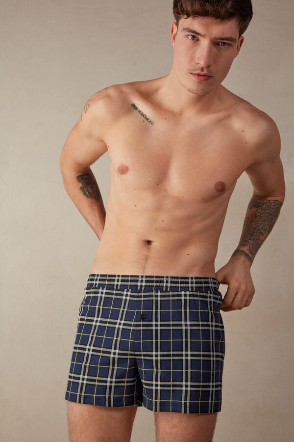 Intimssimi Tartan Patterned Cotton Jersey Relaxed Fit Boxers Azules | APEDF67815