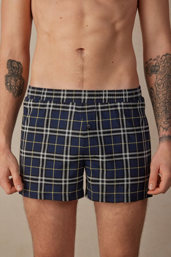 Intimssimi Tartan Patterned Cotton Jersey Relaxed Fit Boxers Azules | APEDF67815