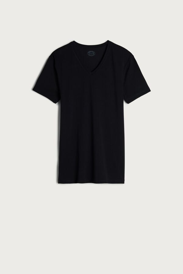 Intimssimi V-neck T-shirt in Stretch Supima® Cotton Negras | GPEUC55429