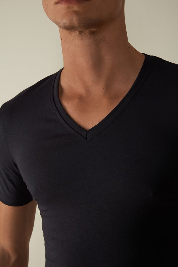 Intimssimi V-neck T-shirt in Stretch Supima® Cotton Azules | LPESX54413