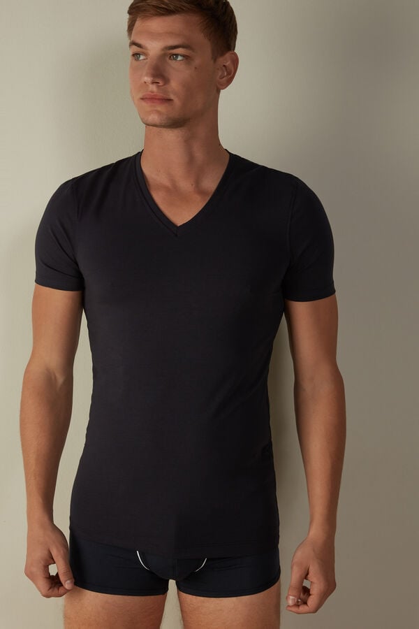 Intimssimi V-neck T-shirt in Stretch Supima® Cotton Azules | LPESX54413