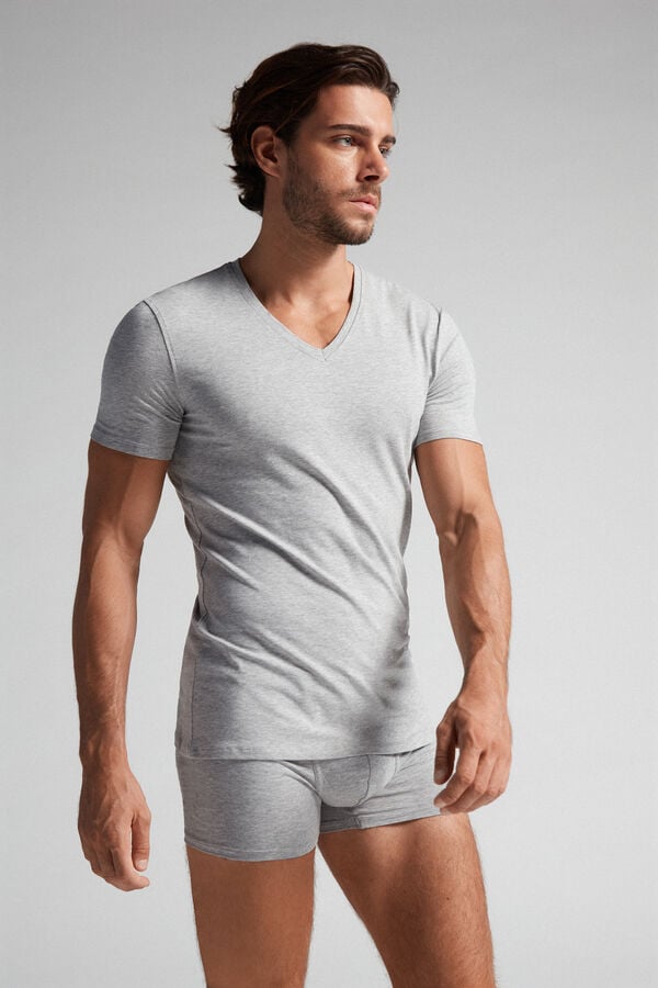 Intimssimi V-neck T-shirt in Stretch Supima® Cotton Gris | PEICD46530