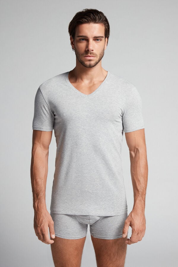 Intimssimi V-neck T-shirt in Stretch Supima® Cotton Gris | PEICD46530