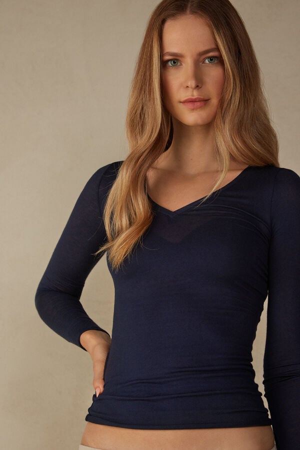 Intimssimi V-neck top in Modal Ultralight with Cashmere Azules | PEZPD60820