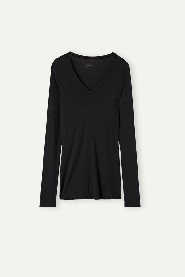 Intimssimi V-neck top in Modal Ultralight with Cashmere Negras | QPEWA12944