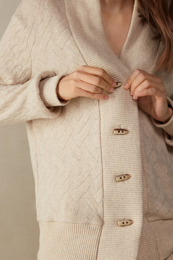 Intimssimi Winter Braid Long Sleeve Jacquard Cardigan Natural | PEDFL18051