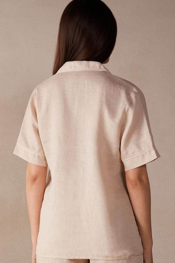 Intimssimi Yacht Night Linen Short Sleeve Shirt Natural | LPETR30146