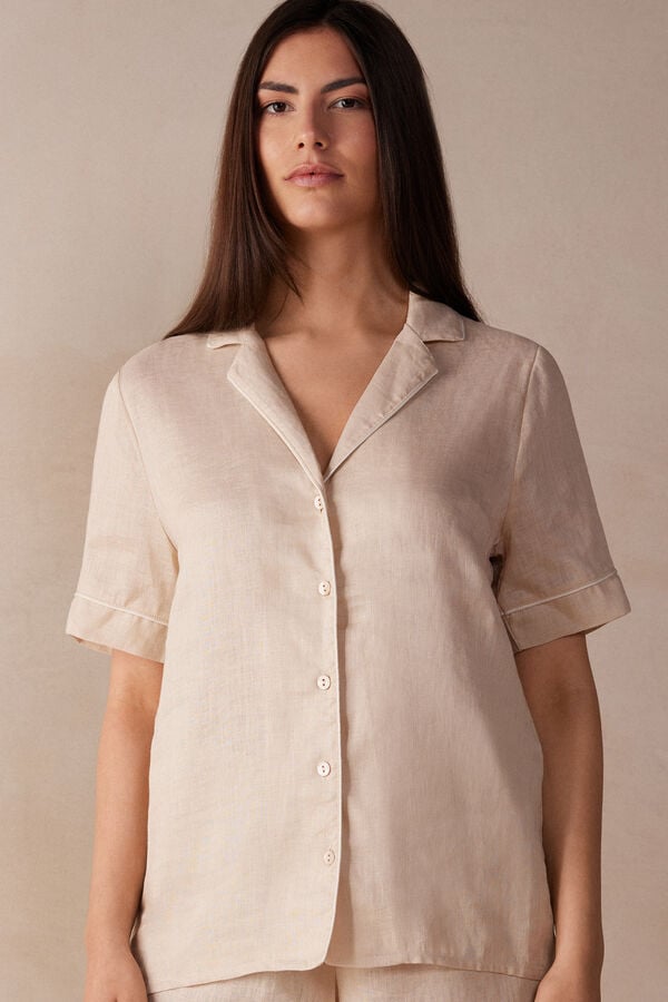 Intimssimi Yacht Night Linen Short Sleeve Shirt Natural | LPETR30146